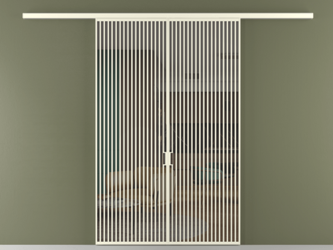 Перегородка Формато вдоль стены 2 створки АЛПР 040.06 Алюминий молочно-белый Прозрачное серое стекло, триплекс Цена 498610 сом | Volhovec