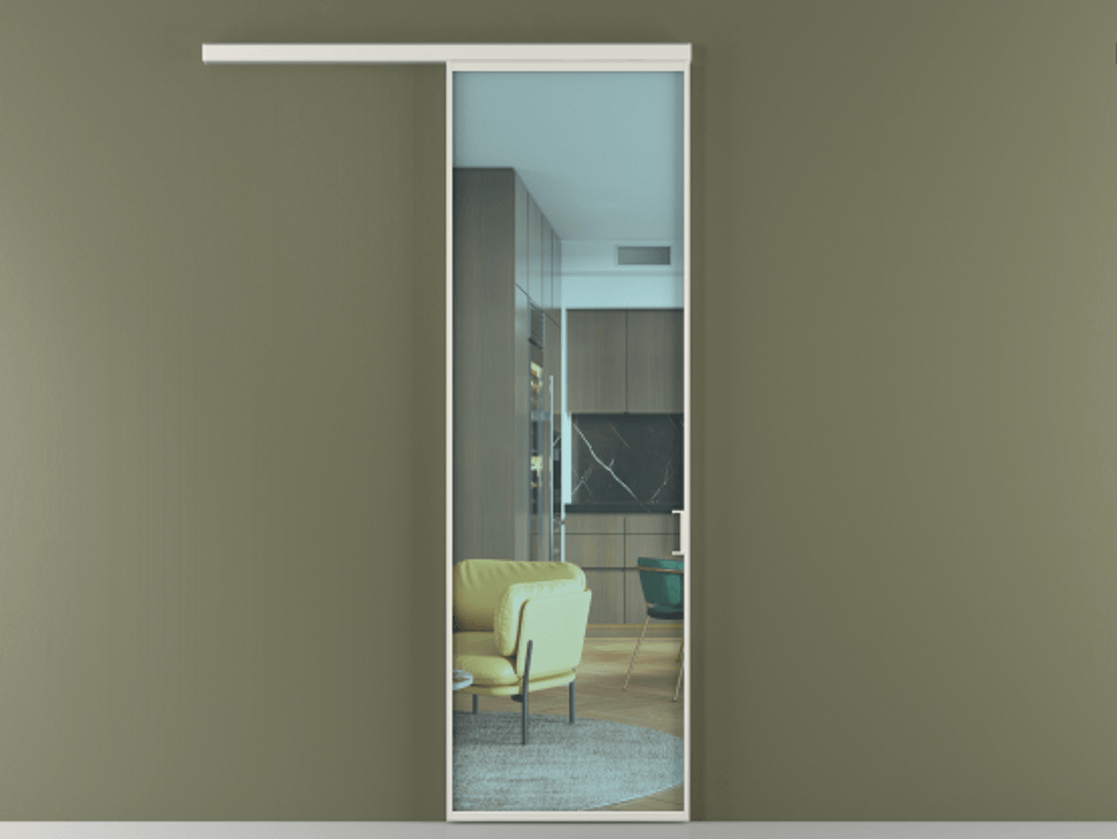 Перегородка Формато вдоль стены 1 створка АЛПР 040.01 Алюминий серый Прозрачное голубое стекло, триплекс Цена 148160 сом  | Volhovec