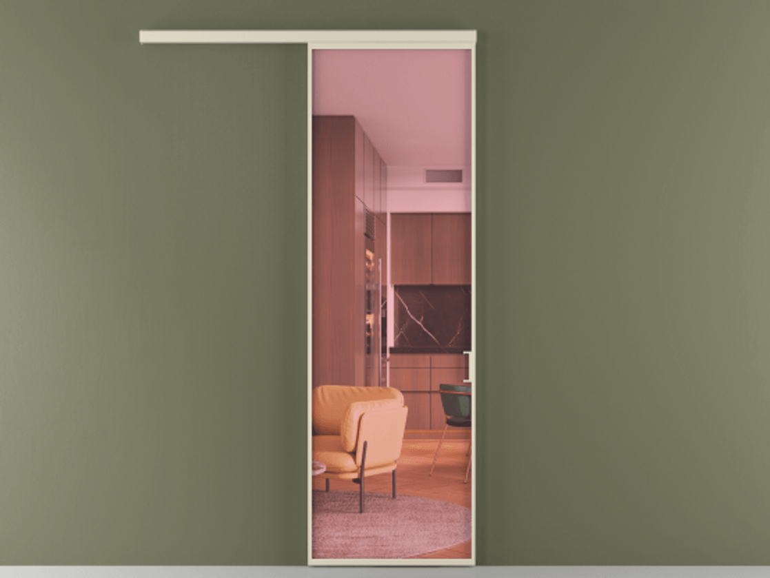 Перегородка Formato вдоль стены 1 створка АЛПР 040.01 Алюминий бежево-серый Прозрачное розовое стекло, триплекс Цена 168460 сом  | Volhovec