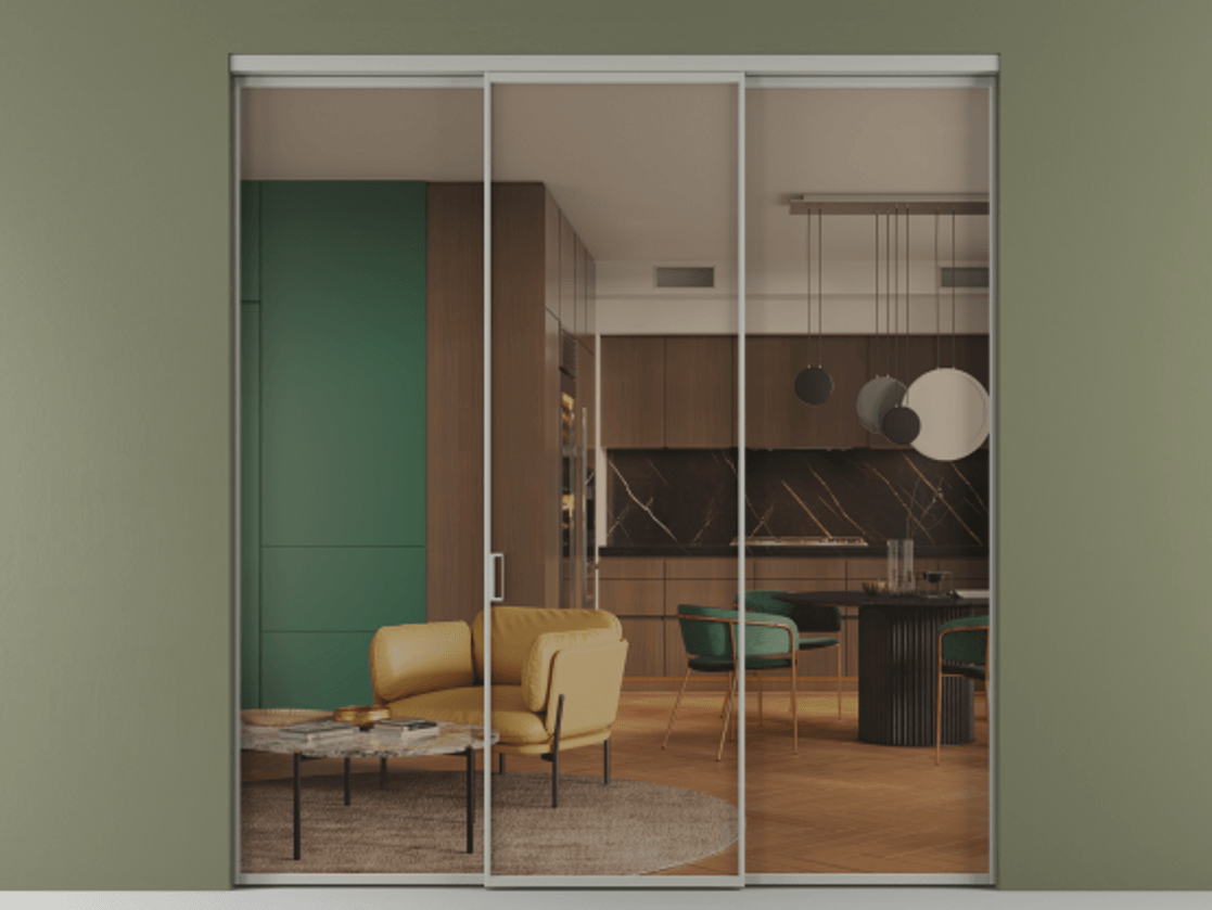 Перегородка Формато внутри проёма 3 створки АЛПР 040.01 Алюминий нейтральный серый Прозрачное бронзовое стекло, триплекс Цена 225125 ₽ | Volhovec