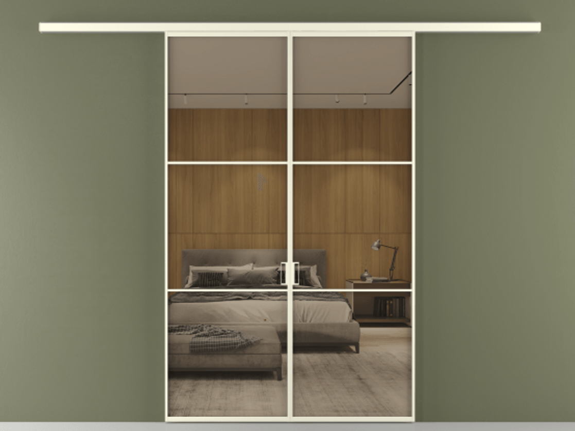 Перегородка Formato вдоль стены 2 створки АЛПР 040.03 Алюминий молочно-белый Рефлективное бронзовое стекло "Stopsol", калёное Цена 362540 сом | Volhovec