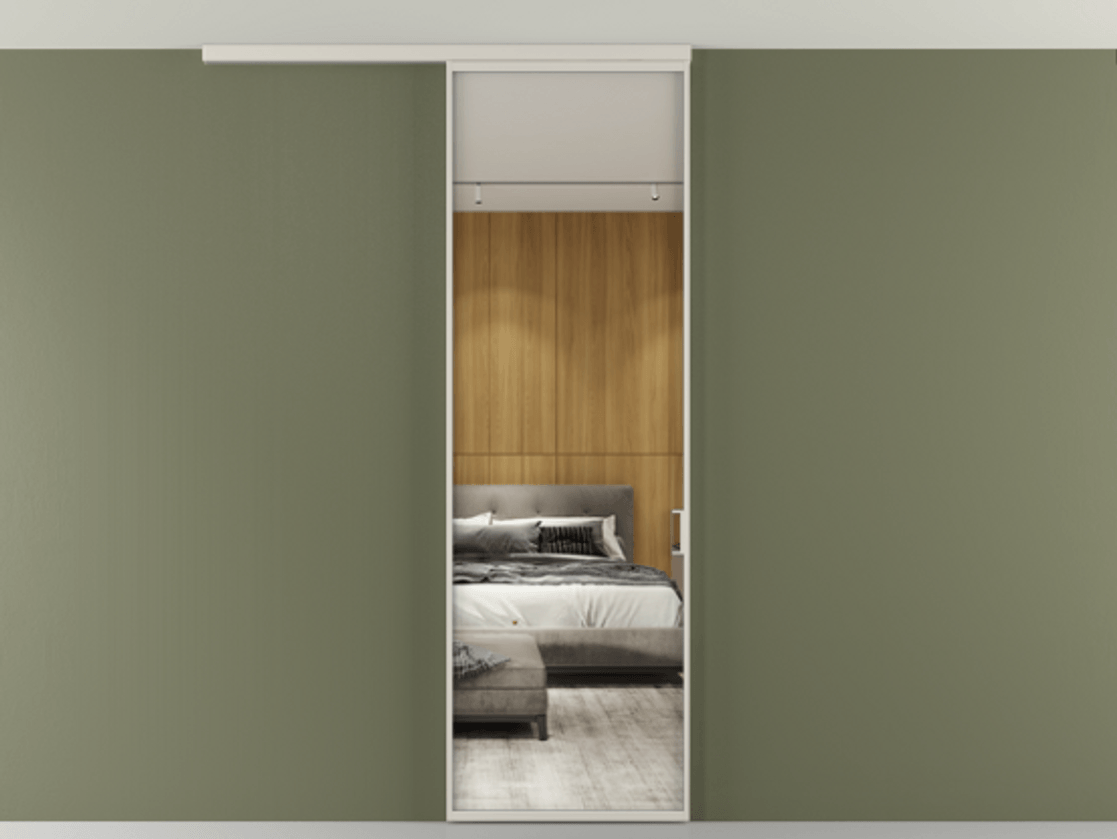 Перегородка Формато вдоль стены на потолок 1 створка АЛПР 040.01 Алюминий облачно-серый Двустороннее зеркало, триплекс , триплекс 6 мм Цена 92403 ₽ | Volhovec