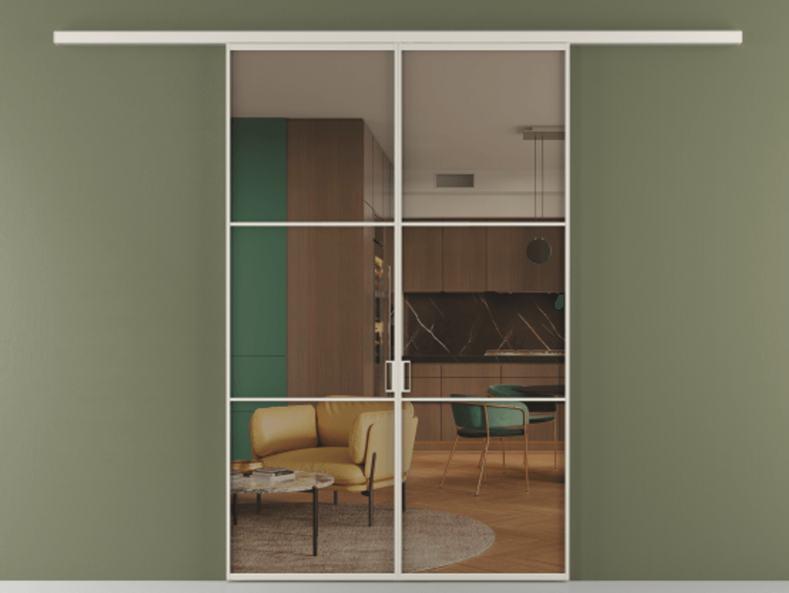 Перегородка Formato вдоль стены 2 створки АЛПР 040.03 Алюминий облачно-серый Прозрачное бронзовое стекло, триплекс Цена 339250 сом | Volhovec