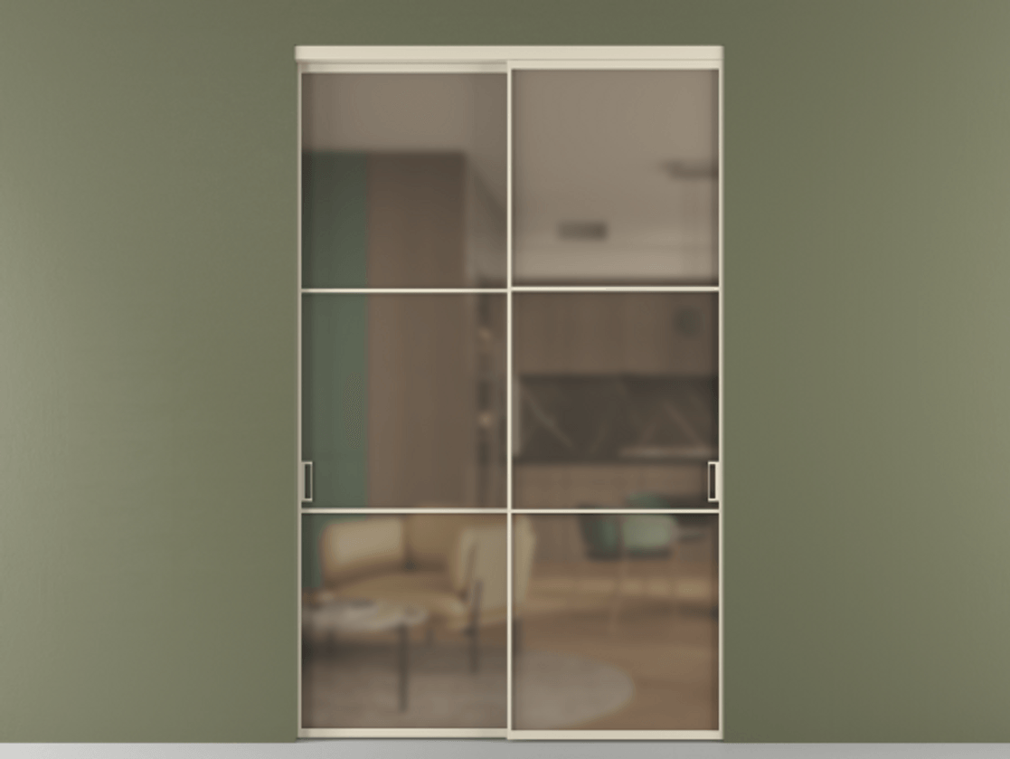 Перегородка Формато внутри проёма 2 створки АЛПР 040.03 Алюминий бежево-серый Сатинированное бронзовое стекло, триплекс Цена 618440 сом  | Volhovec