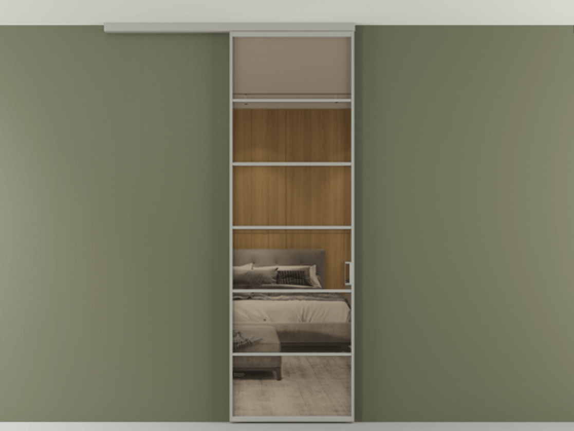 Перегородка Формато вдоль стены на потолок 1 створка АЛПР 040.04 Алюминий нейтральный серый Рефлективное бронзовое стекло "Стопсол", калёное Цена 195240 сом | Volhovec