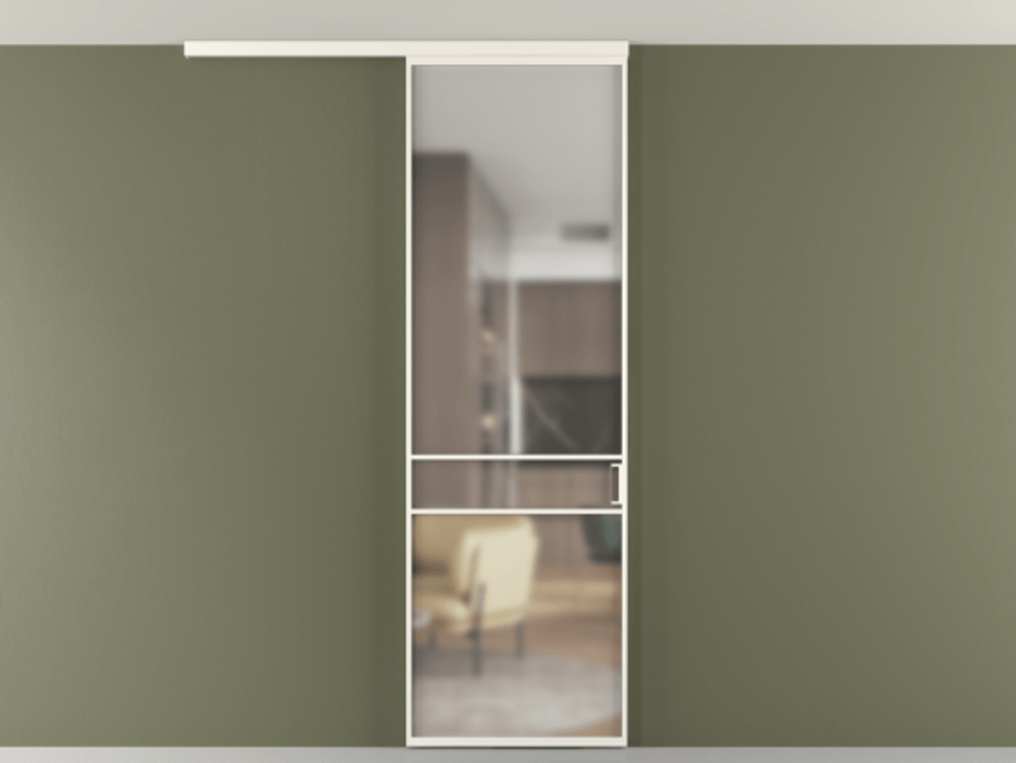 Перегородка Формато вдоль стены на потолок 1 створка АЛПР 040.02 Алюминий пудровый белый Сатинированное стекло "Мателюкс Кристал Вижн", калёное, матовое, каленое 6 мм Цена 182740 сом | Volhovec