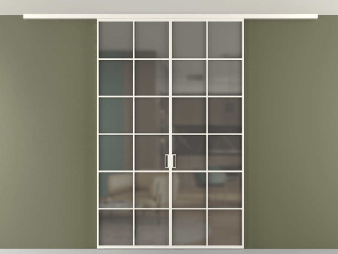 Перегородка Формато вдоль стены на потолок 2 створки АЛПР 040.05 Алюминий пудровый белый Сатинированное серое стекло, триплекс Цена 356840 сом | Volhovec