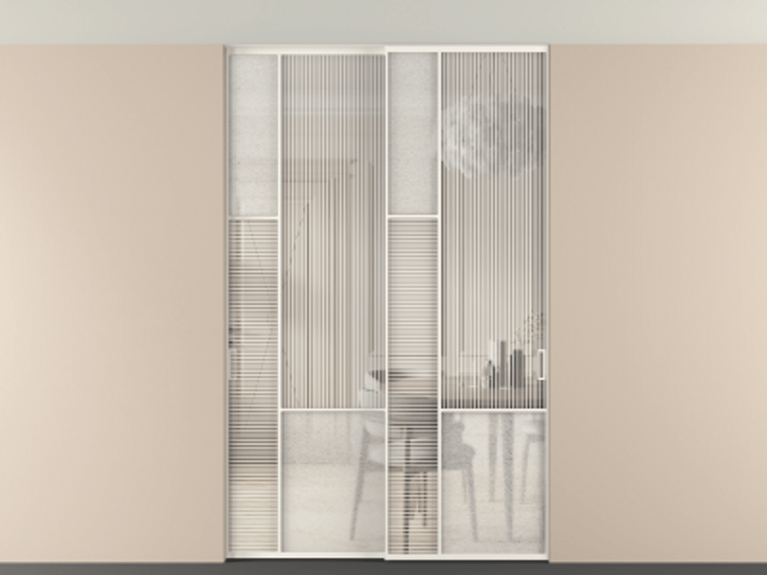 Перегородка Мозаик внутри проёма скрытое крепление в потолок 2 створки АЛПР 041.13 Алюминий пудровый белый Рифлёное стекло "Дюна", триплекс, 6 мм + Фактурное стекло "Лёд", триплекс. Цена 495880 сом . Фабрика дверей Волховец 8 (800) 551 43 19 Перегородка Мозаик внутри проёма скрытое крепление в потолок 2 створки АЛПР 041.13 Алюминий пудровый белый Рифлёное стекло "Дюна", триплекс, 6 мм + Фактурное стекло "Лёд", триплекс Цена 495880 сом | Volhovec