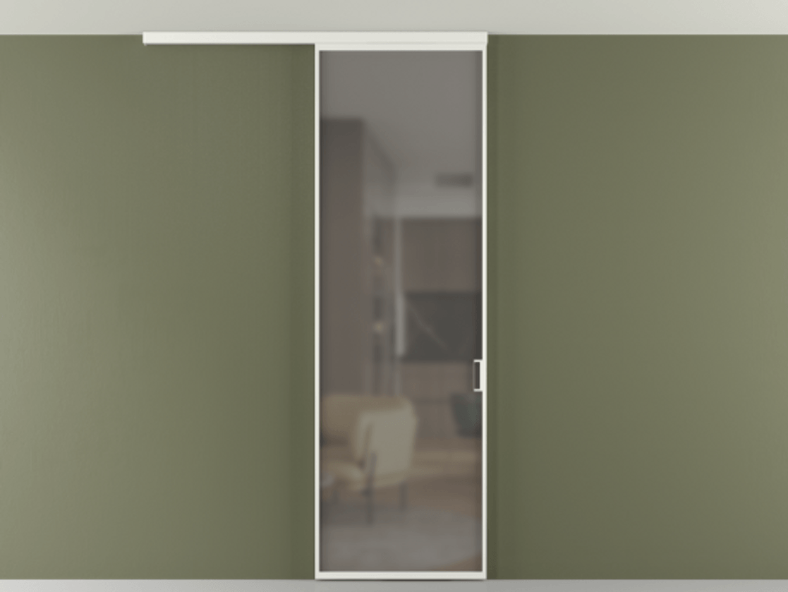 Перегородка Formato вдоль стены на потолок 1 створка АЛПР 040.01 Алюминий светло-серый Сатинированное серое стекло, триплекс Цена 134540 сом | Volhovec