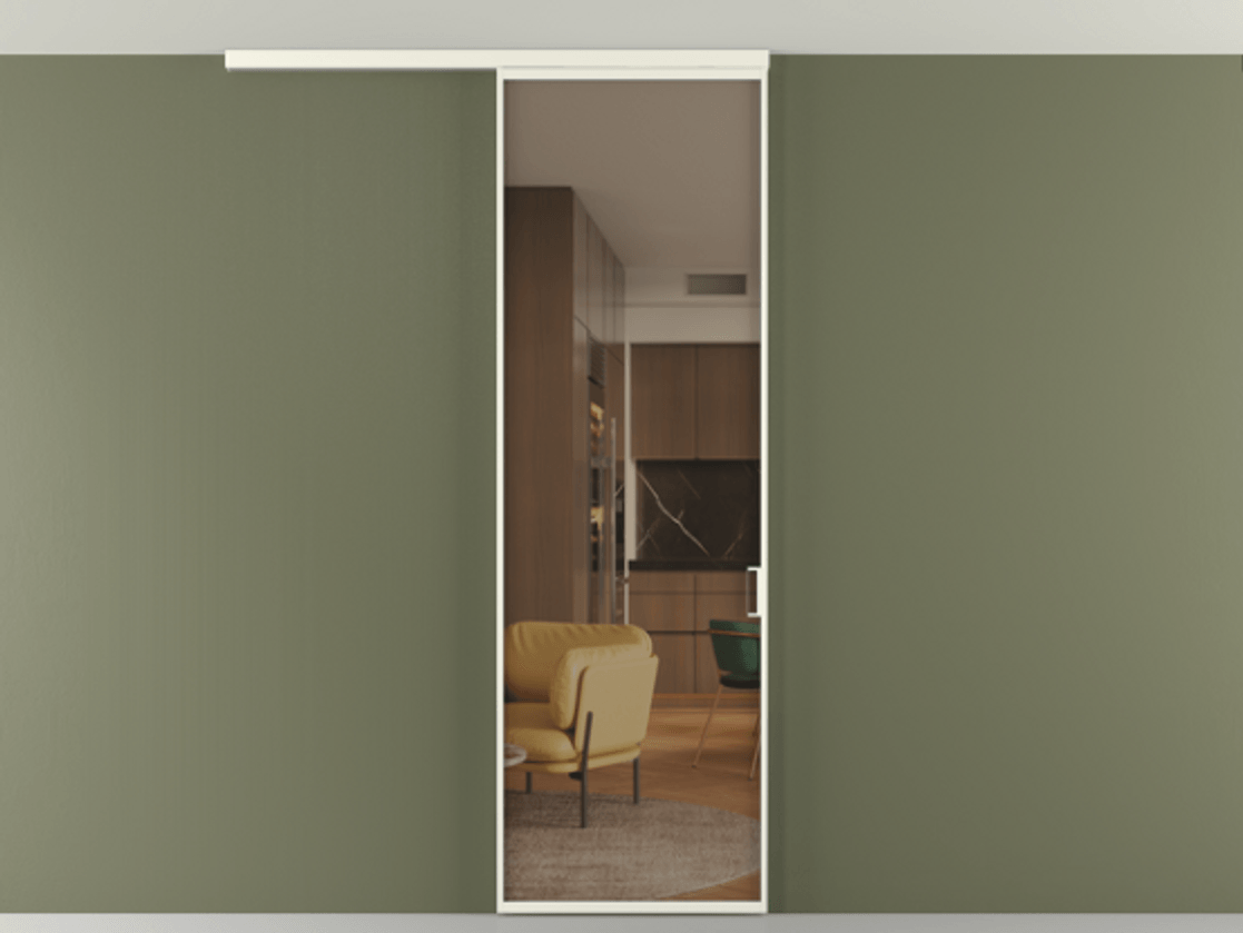 Перегородка Формато вдоль стены на потолок 1 створка АЛПР 040.01 Алюминий жемчужный Прозрачное бронзовое стекло, триплекс Цена 134540 сом | Volhovec