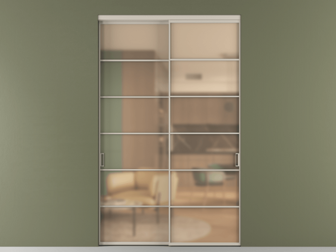 Перегородка Formato внутри проёма 2 створки АЛПР 040.04 Алюминий светло-бежевый Сатинированное оранжевое стекло, триплекс Цена 647540 сом  | Volhovec