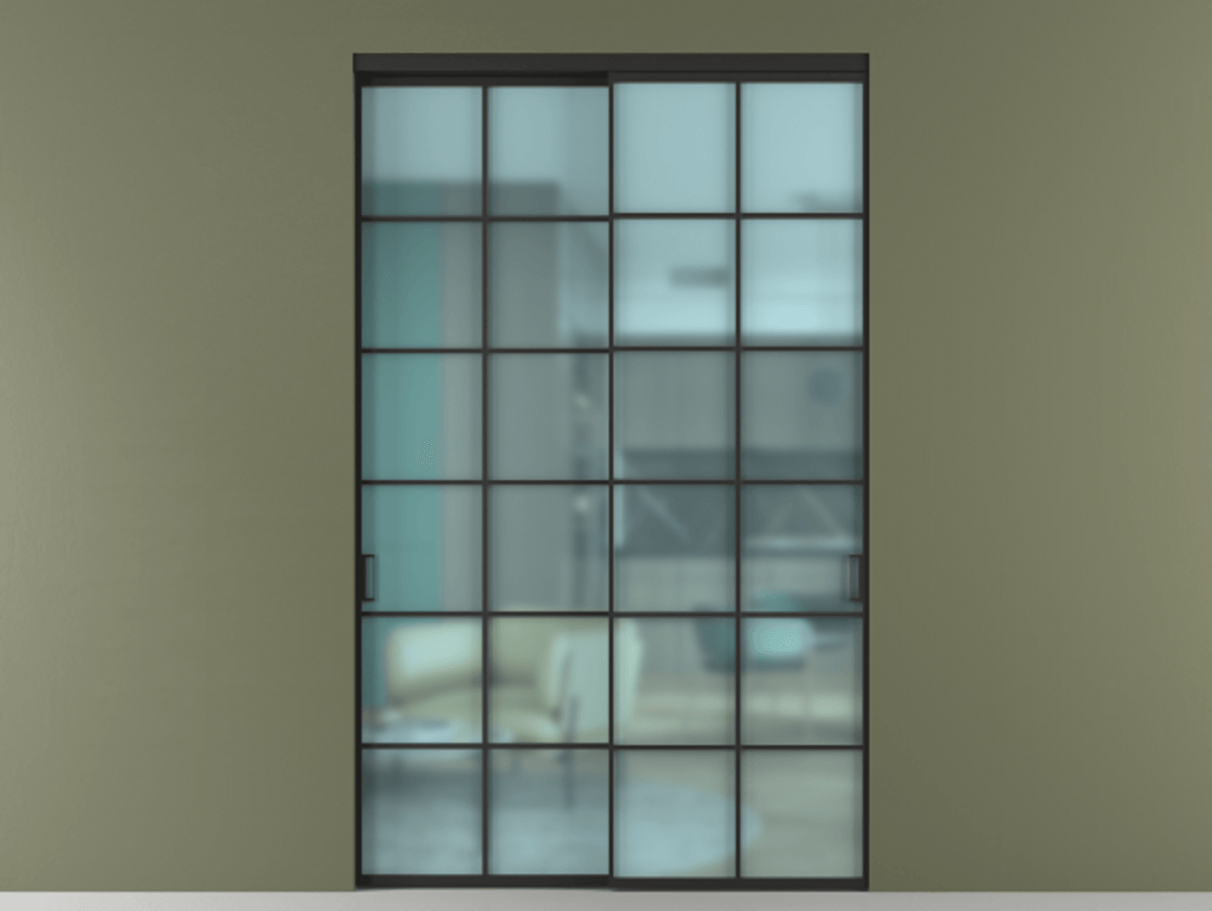 Перегородка Formato внутри проёма 2 створки АЛПР 040.05 Алюминий Черный Сатинированное голубое стекло, триплекс Цена 616530 сом  | Volhovec