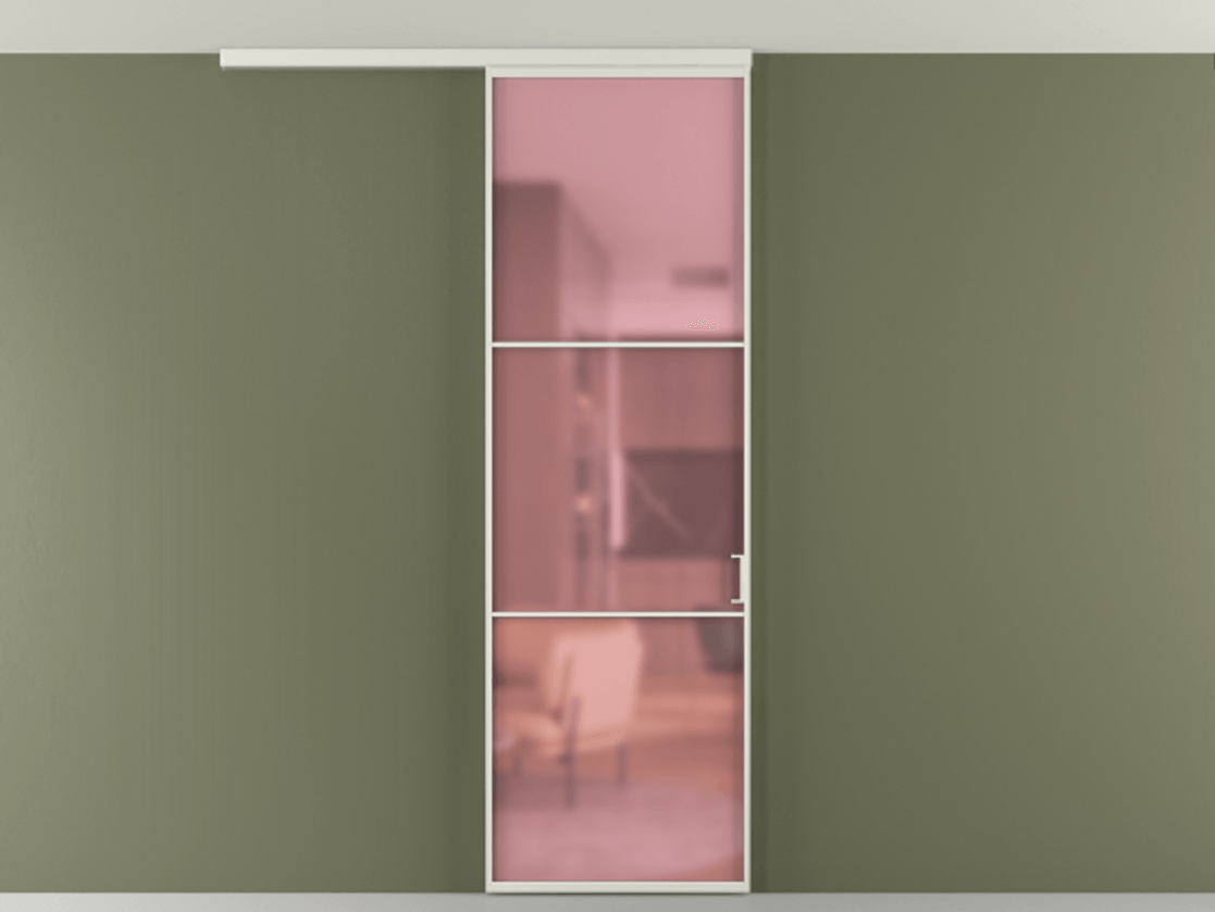 Перегородка Формато вдоль стены на потолок 1 створка АЛПР 040.03 Алюминий серый Сатинированное розовое стекло, триплекс Цена 141020 сом | Volhovec