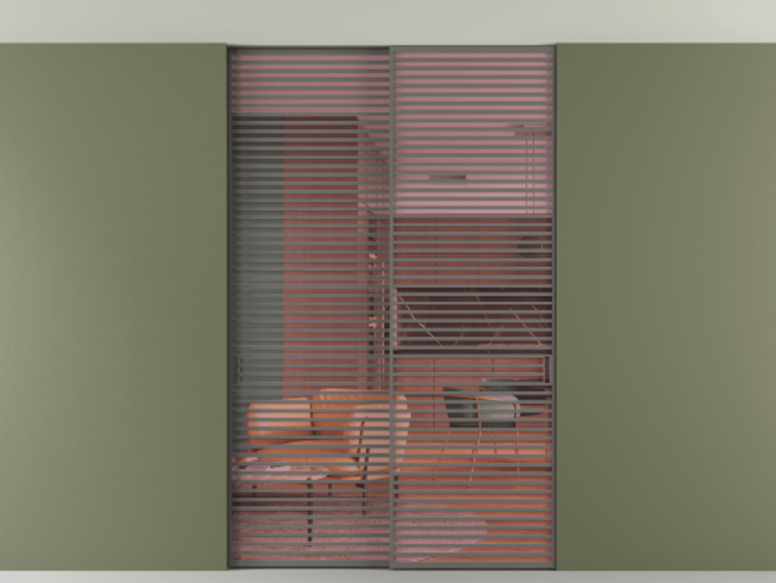 Перегородка Формато внутри проёма скрытое крепление в потолок 2 створки АЛПР 040.07 Алюминий классический серый Прозрачное розовое стекло, триплекс Цена 596840 сом | Volhovec