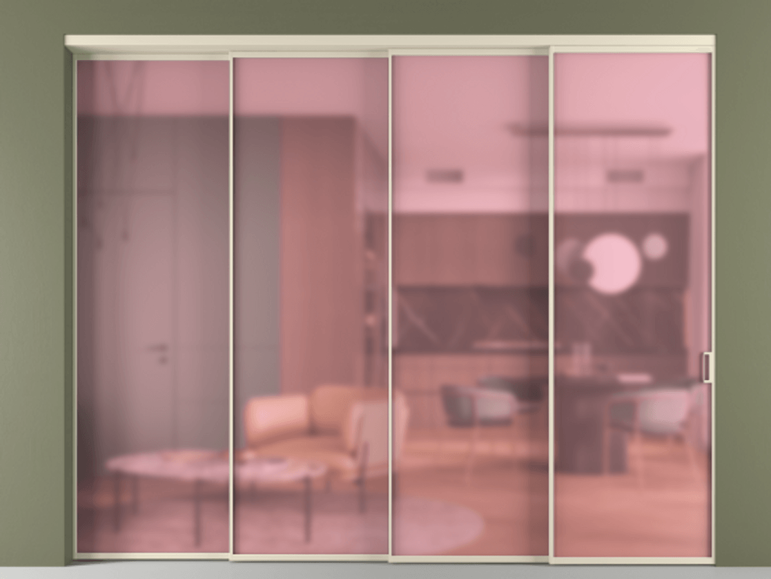 Перегородка Формато внутри проёма 4 створки с синхронным механизмом АЛПР 040.01 Алюминий бежево-серый Сатинированное розовое стекло, триплекс Цена 629720 сом | Volhovec