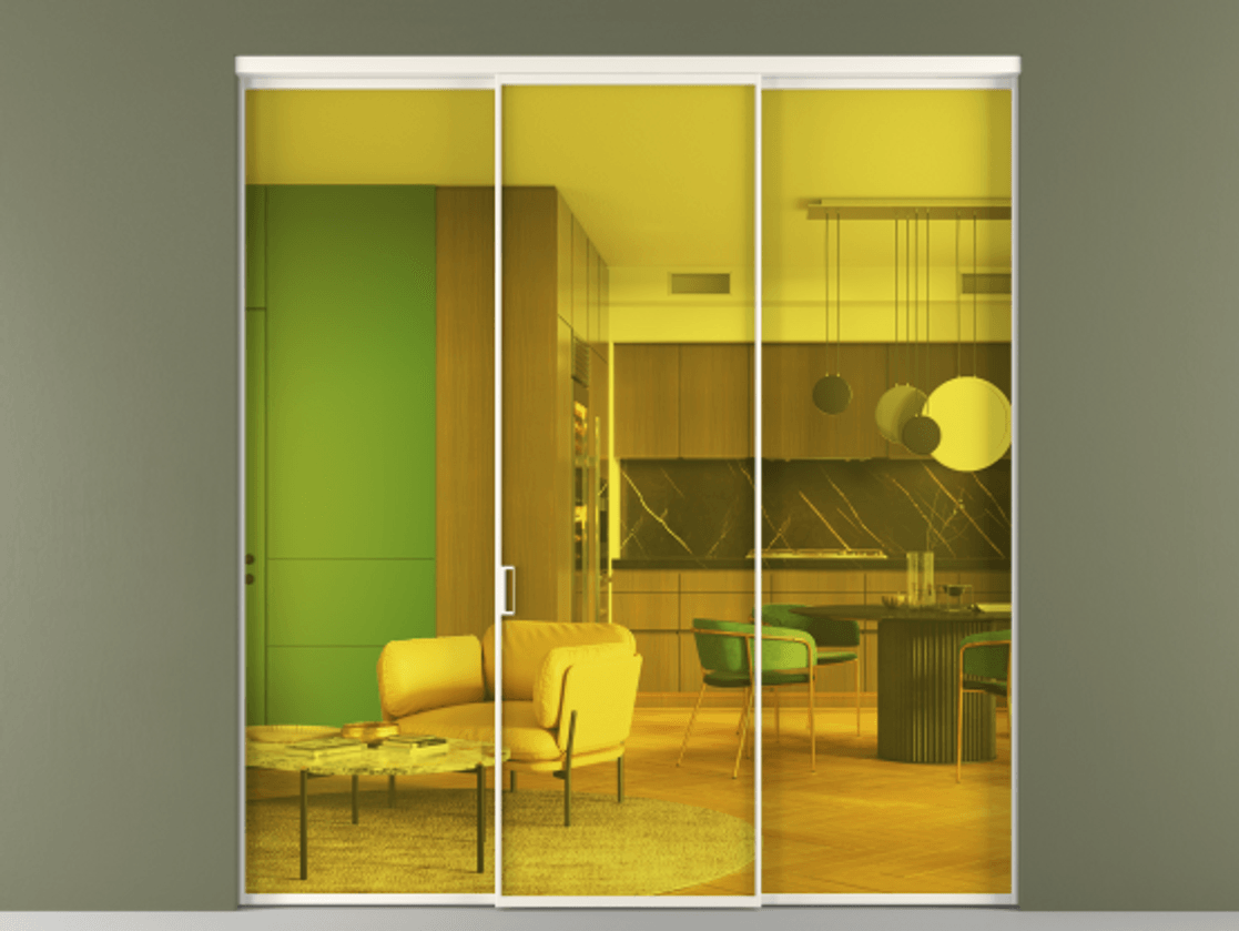 Перегородка Formato внутри проёма 3 створки АЛПР 040.01 Алюминий пудровый белый Прозрачное жёлтое стекло, триплекс Цена 343000 сом | Volhovec