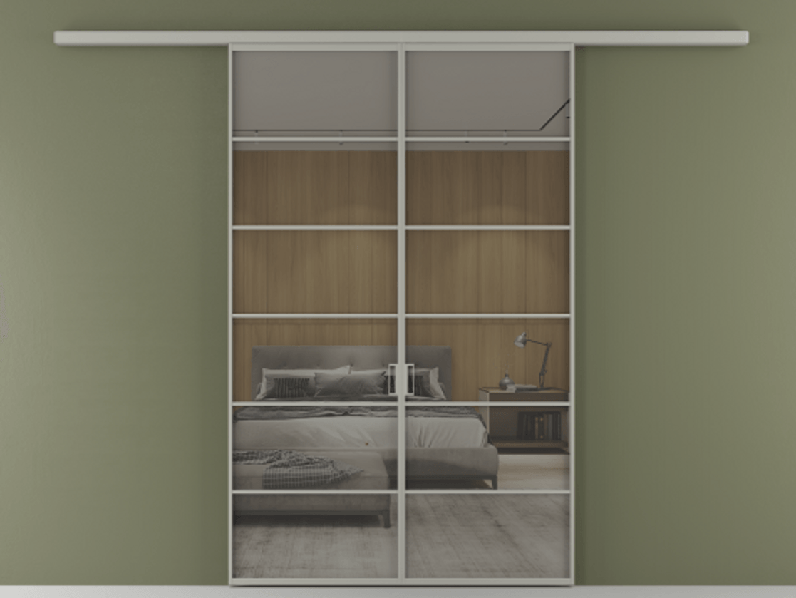 Перегородка Формато вдоль стены 2 створки АЛПР 040.04 Алюминий нейтральный серый Рефлективное серое стекло "Стопсол", калёное Цена 385260 сом | Volhovec