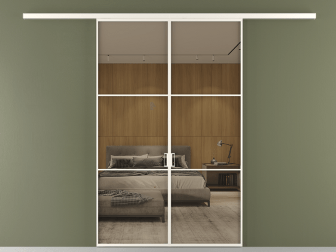 Перегородка Формато вдоль стены 2 створки АЛПР 040.03 Алюминий пудровый белый Рефлективное бронзовое стекло "Стопсол", калёное Цена 314150 сом | Volhovec