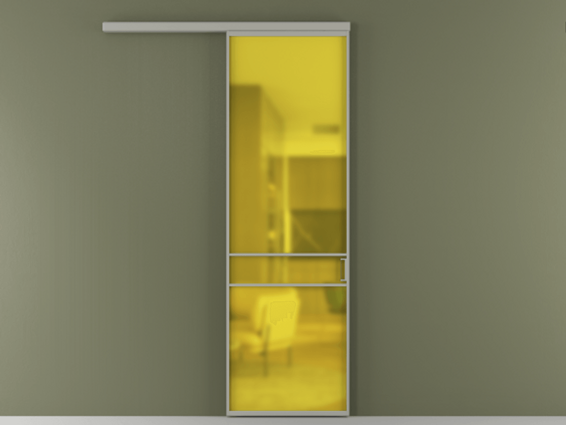 Перегородка Формато вдоль стены 1 створка АЛПР 040.02 Алюминий нейтральный серый Сатинированное жёлтое стекло, триплекс Цена 154450 сом  | Volhovec