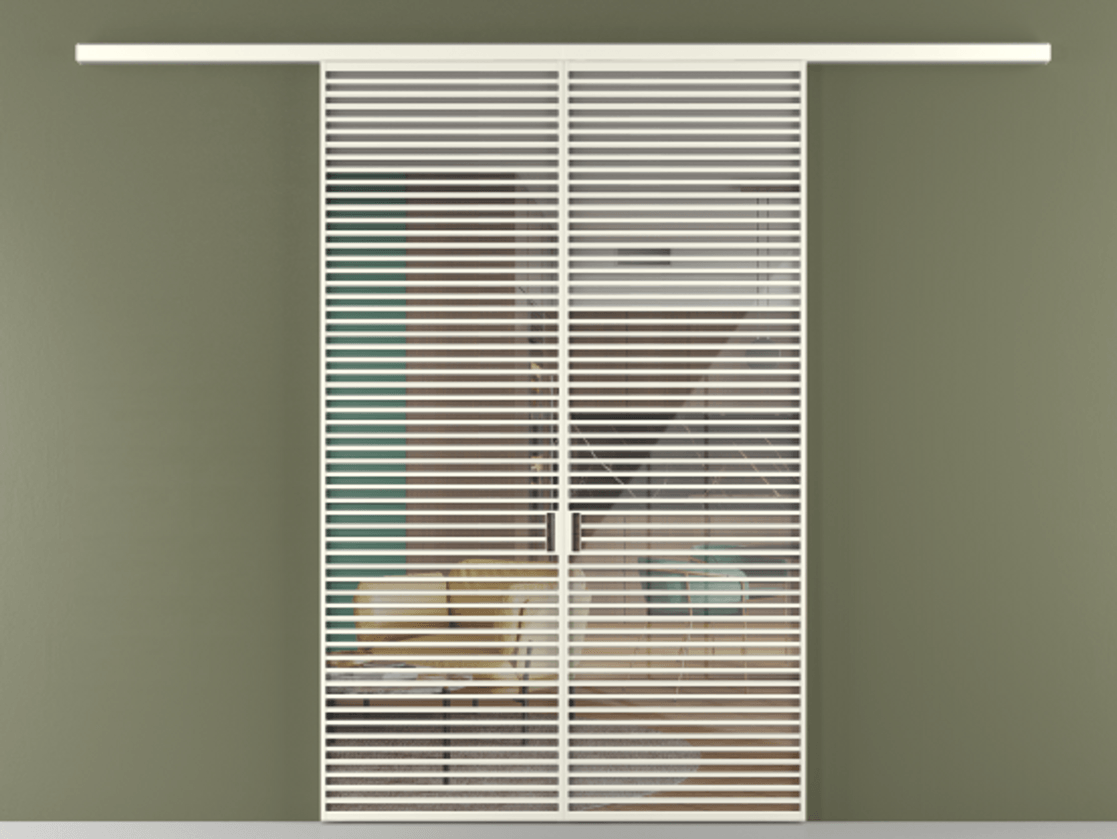 Перегородка Формато вдоль стены 2 створки АЛПР 040.07 Алюминий жемчужный Рефлективное прозрачное стекло "Стопсол", калёное Цена 647920 сом | Volhovec