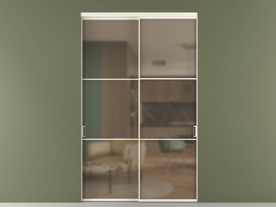 Перегородка Формато внутри проёма 2 створки АЛПР 040.03 Алюминий пудровый белый Сатинированное бронзовое стекло, триплекс Цена 618440 сом  | Volhovec