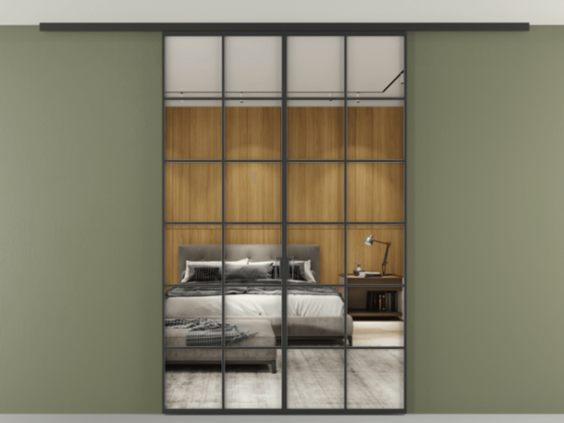 Перегородка Формато вдоль стены на потолок 2 створки АЛПР 040.05 Алюминий Черный Двустороннее зеркало, триплекс , триплекс 6 мм Цена 279240 сом | Volhovec