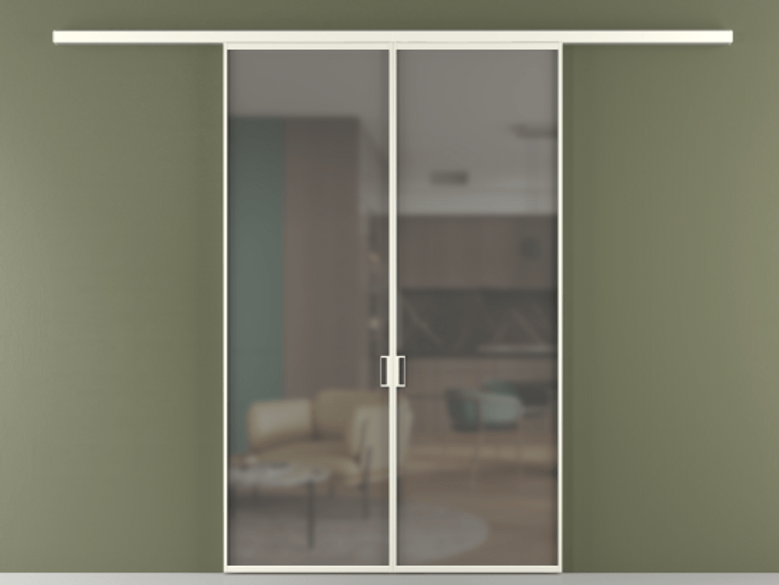 Перегородка Формато вдоль стены 2 створки АЛПР 040.01 Алюминий жемчужный Сатинированное серое стекло, триплекс Цена 187350 ₽ | Volhovec