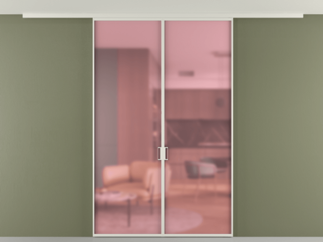 Перегородка Формато вдоль стены на потолок 2 створки АЛПР 040.01 Алюминий Белый Сатинированное розовое стекло, триплекс Цена 248970 сом | Volhovec