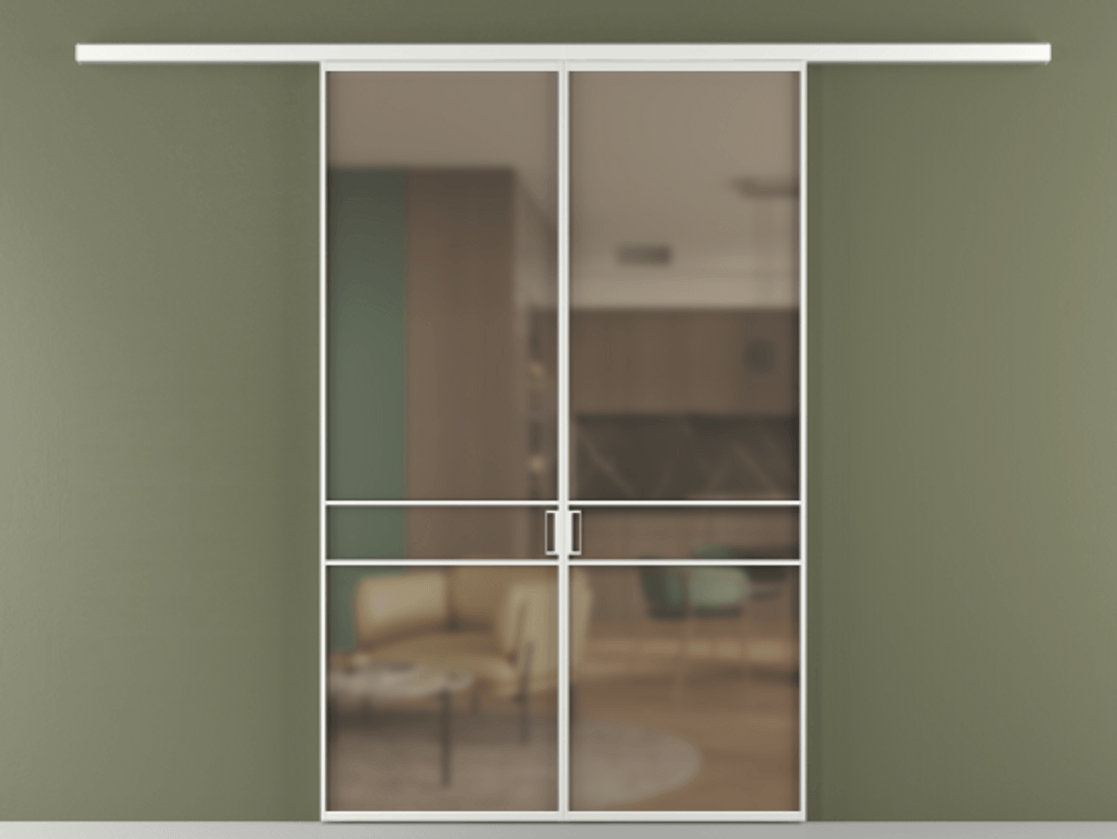 Перегородка Формато вдоль стены 2 створки АЛПР 040.02 Алюминий белоснежный Сатинированное бронзовое стекло, триплекс Цена 284580 сом | Volhovec