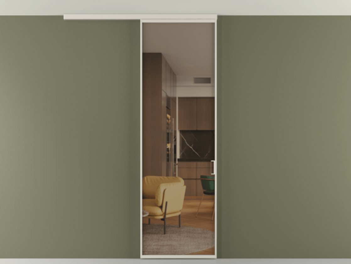 Перегородка Формато вдоль стены на потолок 1 створка АЛПР 040.01 Алюминий облачно-серый Прозрачное бронзовое стекло, триплекс Цена 134540 сом | Volhovec