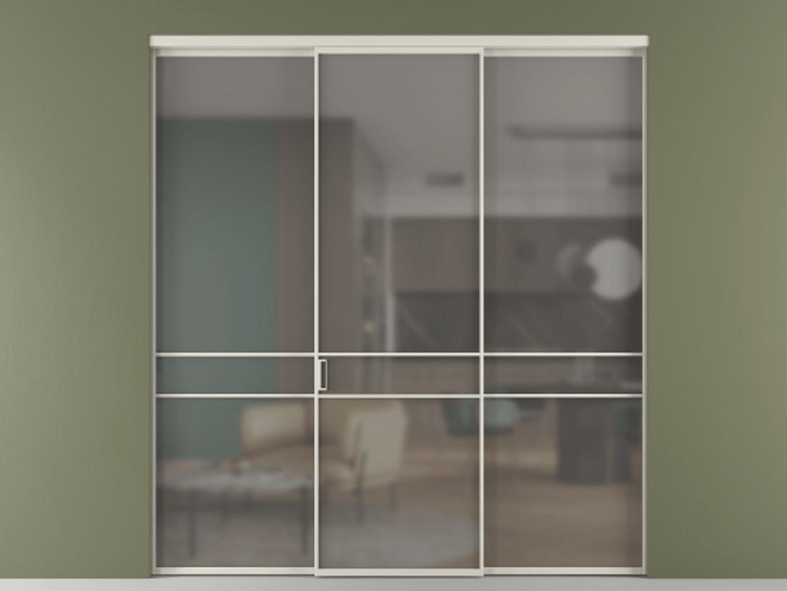 Перегородка Formato внутри проёма 3 створки АЛПР 040.02 Алюминий облачно-серый Сатинированное серое стекло, триплекс Цена 345470 сом | Volhovec