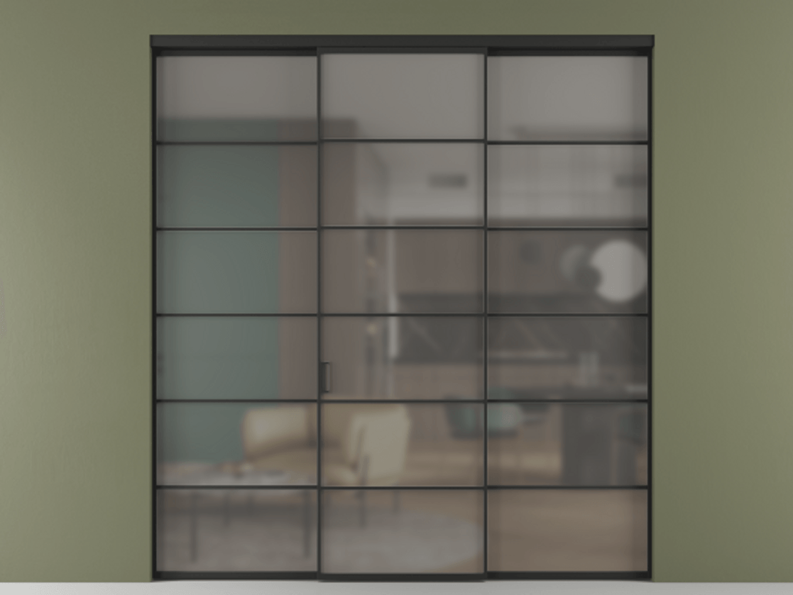 Перегородка Formato внутри проёма 3 створки АЛПР 040.04 Алюминий Черный Сатинированное серое стекло, триплекс Цена 356170 сом | Volhovec