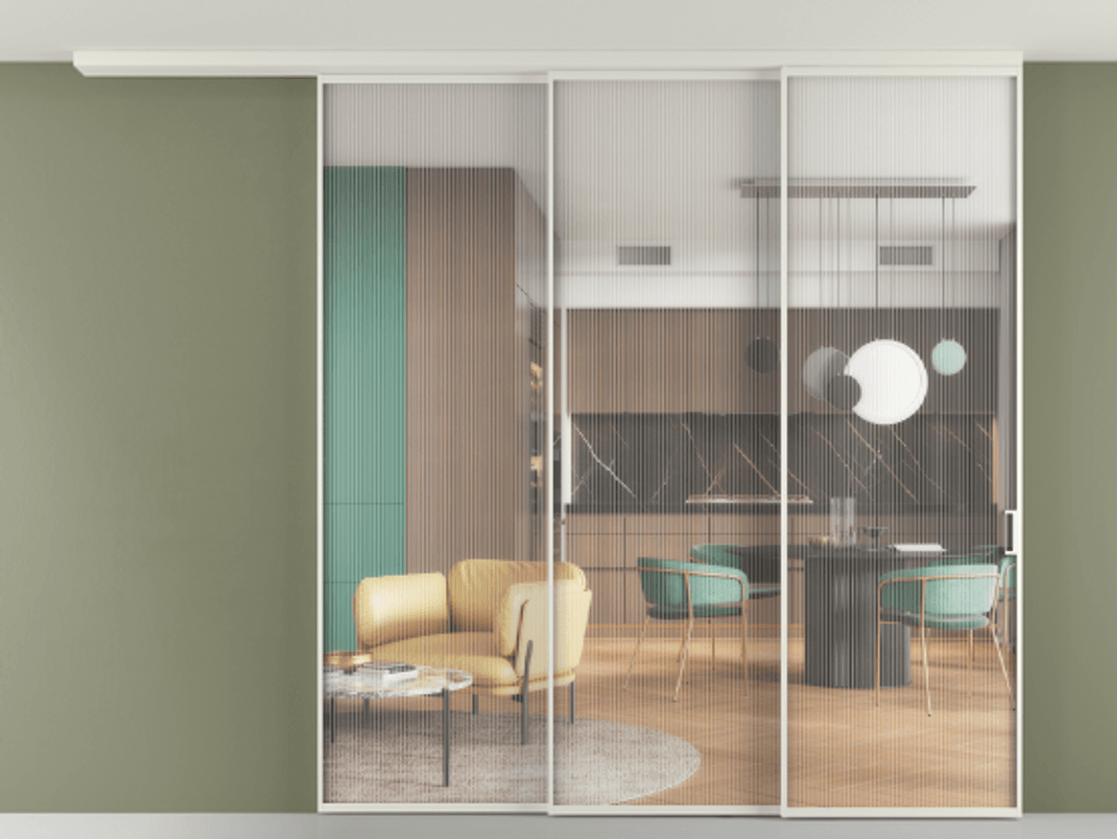 Перегородка Формато вдоль стены на потолок 3 створки с синхронным механизмом АЛПР 040.01 Алюминий Белый Рифлёное стекло "Мору", триплекс. Скрытый короб БЕЛ Цена 557400 сом 1. Полотно 2 шт. (800/2100 мм)
2. Комплект установки раздвижной системы
3. Базовый комплект фурнитуры
4.Ручка Рондо. Фабрика дверей Волховец 8 (800) 551 43 19 Перегородка Формато вдоль стены на потолок 3 створки с синхронным механизмом АЛПР 040.01 Алюминий Белый Рифлёное стекло "Мору", триплекс Цена 557400 сом | Volhovec