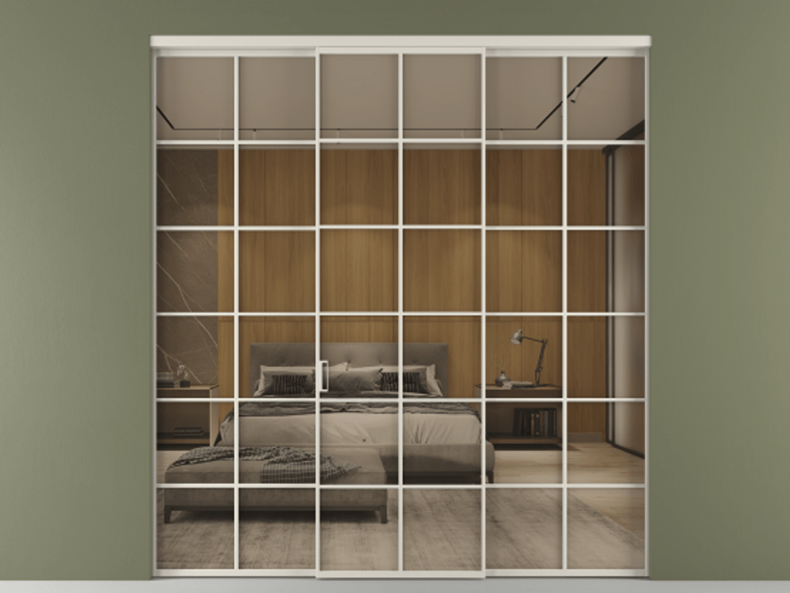 Перегородка Формато внутри проёма 3 створки АЛПР 040.05 Алюминий облачно-серый Рефлективное бронзовое стекло "Стопсол", калёное Цена 496500 сом | Volhovec