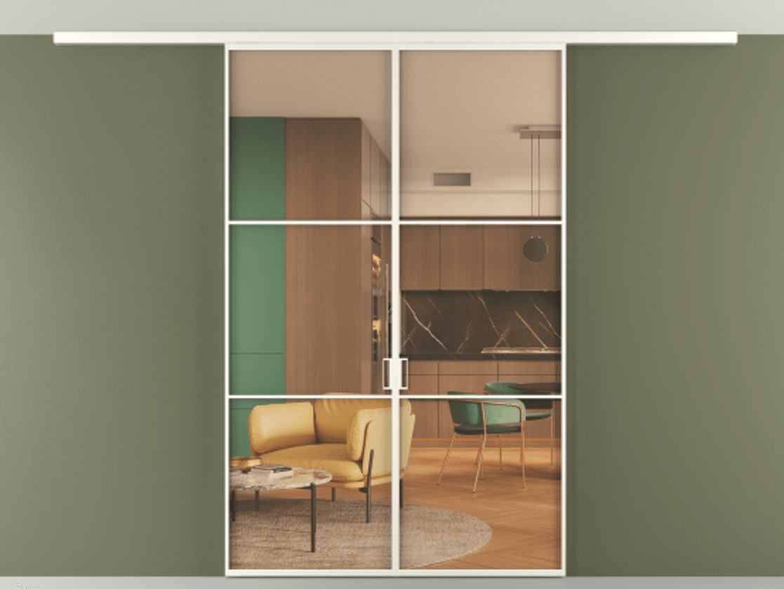 Перегородка Formato вдоль стены на потолок 2 створки АЛПР 040.03 Алюминий пудровый белый Прозрачное оранжевое стекло, триплекс Цена 283740 сом | Volhovec