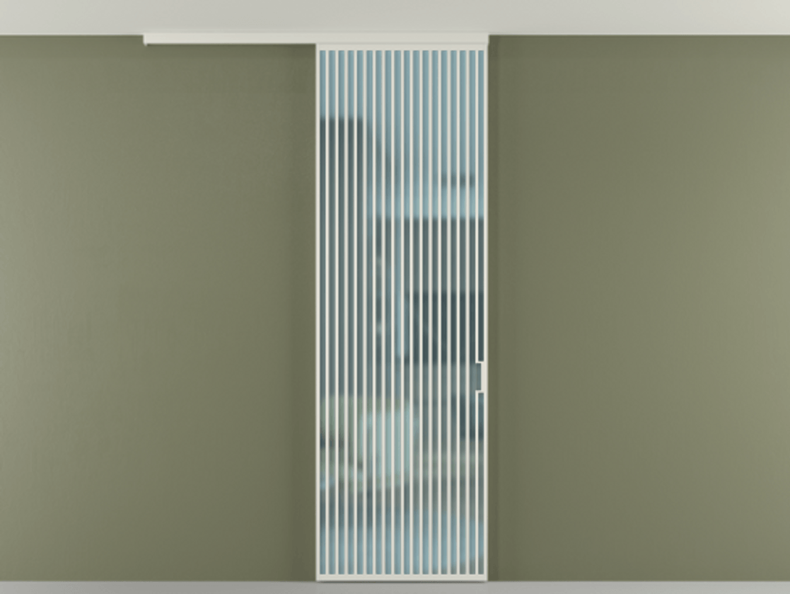 Перегородка Формато вдоль стены на потолок 1 створка АЛПР 040.06 Алюминий Белый Сатинированное голубое стекло, триплекс Цена 247750 сом | Volhovec