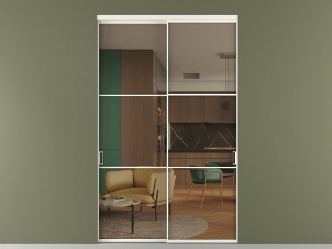 Перегородка Формато внутри проёма 2 створки АЛПР 040.03 Алюминий пудровый белый Прозрачное бронзовое стекло, триплекс Цена 618440 сом  | Volhovec