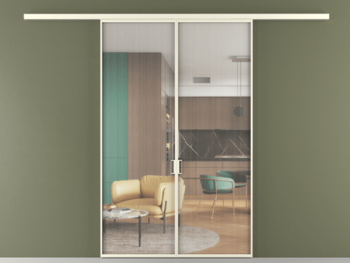 Перегородка Формато вдоль стены 2 створки АЛПР 040.01 Алюминий молочно-белый Рифлёное стекло "Мору", триплекс Цена 290250 сом | Volhovec