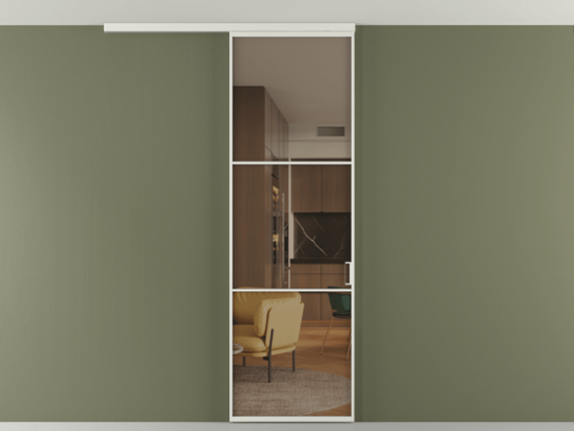 Перегородка Формато вдоль стены на потолок 1 створка АЛПР 040.03 Алюминий серый Прозрачное бронзовое стекло, триплекс Цена 5260 AZE | Volhovec