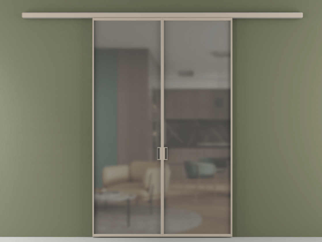 Перегородка Формато вдоль стены 2 створки АЛПР 040.01 Алюминий бисквитный Сатинированное серое стекло, триплекс Цена 272780 сом | Volhovec