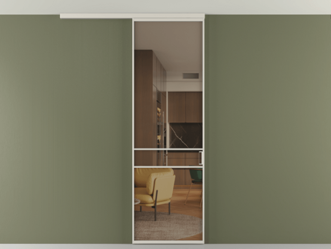 Перегородка Формато вдоль стены на потолок 1 створка АЛПР 040.02 Алюминий облачно-серый Прозрачное бронзовое стекло, триплекс Цена 141030 сом | Volhovec