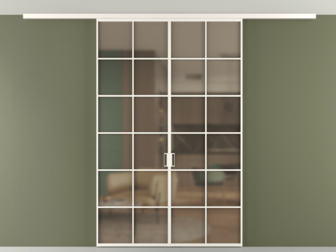 Перегородка Формато вдоль стены на потолок 2 створки АЛПР 040.05 Алюминий пудровый белый Сатинированное бронзовое стекло, триплекс Цена 356840 сом | Volhovec