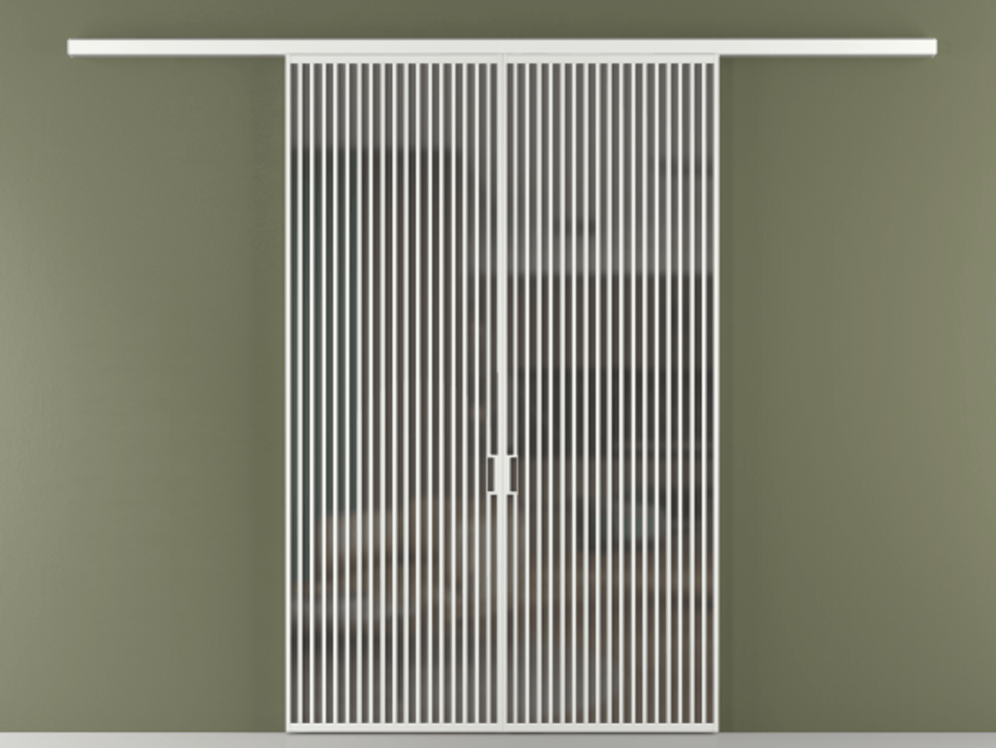 Перегородка Формато вдоль стены 2 створки АЛПР 040.06 Алюминий белоснежный Сатинированное серое стекло, триплекс Цена 498610 сом | Volhovec