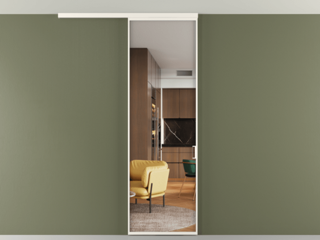 Перегородка Формато вдоль стены на потолок 1 створка АЛПР 040.01 Алюминий пудровый белый Прозрачное стекло "Кристал Вижн", калёное Цена 174090 сом | Volhovec