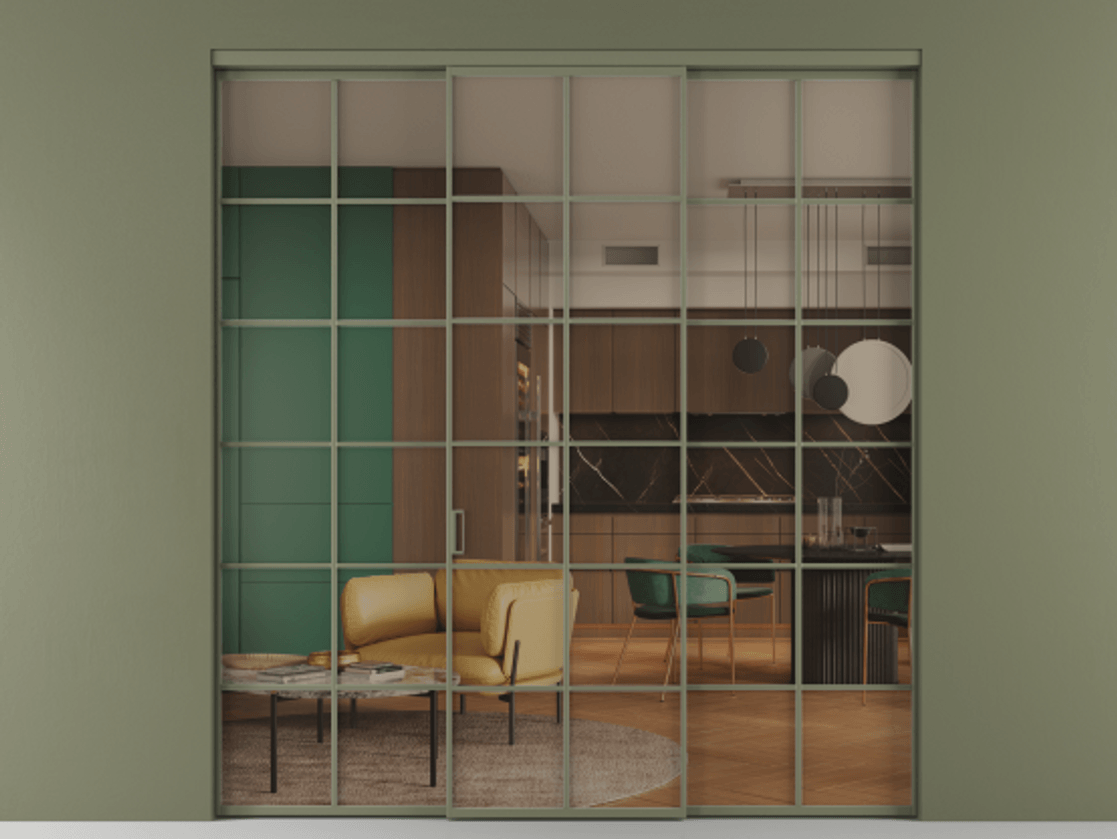 Перегородка Формато внутри проёма 3 створки АЛПР 040.05 Алюминий оливковый тёмный Прозрачное бронзовое стекло, триплекс Цена 371030 сом | Volhovec