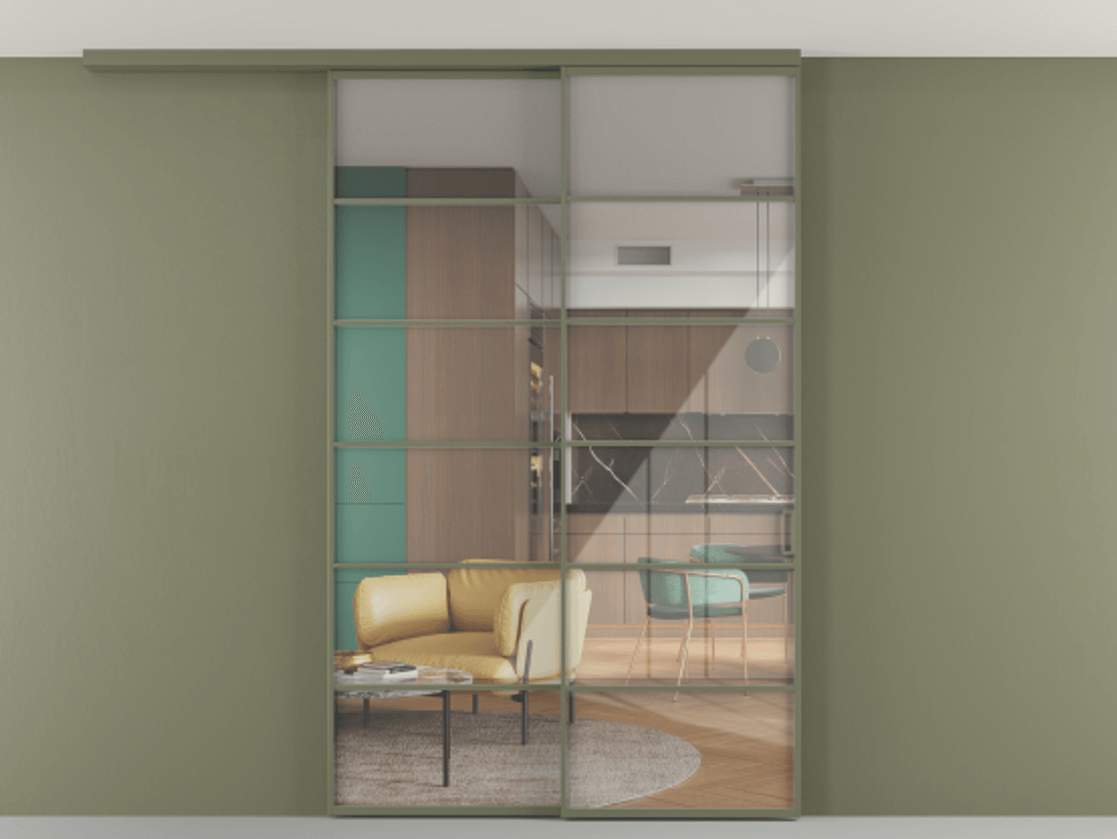 Перегородка Формато вдоль стены на потолок 2 створки с синхронным механизмом АЛПР 040.04 Алюминий оливковый тёмный Рефлективное прозрачное стекло "Стопсол", калёное. Цена 443360 сом 1. Полотно 2 шт. (800/2100 мм)
2. Комплект установки раздвижной системы
3. Базовый комплект фурнитуры
4.Ручка Рондо. Фабрика дверей Волховец 8 (800) 551 43 19 Перегородка Формато вдоль стены на потолок 2 створки с синхронным механизмом АЛПР 040.04 Алюминий оливковый тёмный Рефлективное прозрачное стекло "Стопсол", калёное Цена 443360 сом | Volhovec