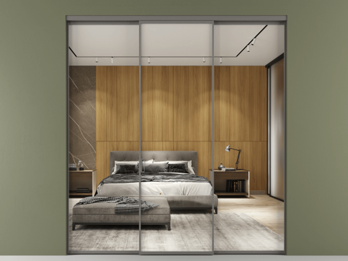 Перегородка Формато внутри проёма 3 створки АЛПР 040.01 Алюминий классический серый Двустороннее зеркало, триплекс , триплекс 6 мм Цена 327780 сом | Volhovec