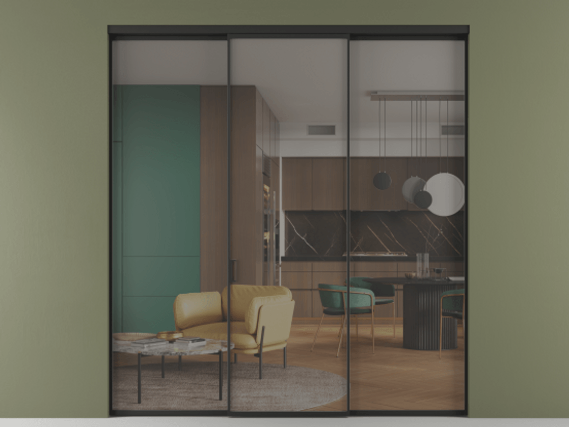 Перегородка Формато внутри проёма 3 створки АЛПР 040.01 Алюминий Черный Прозрачное серое стекло, триплекс Цена 314900 сом | Volhovec