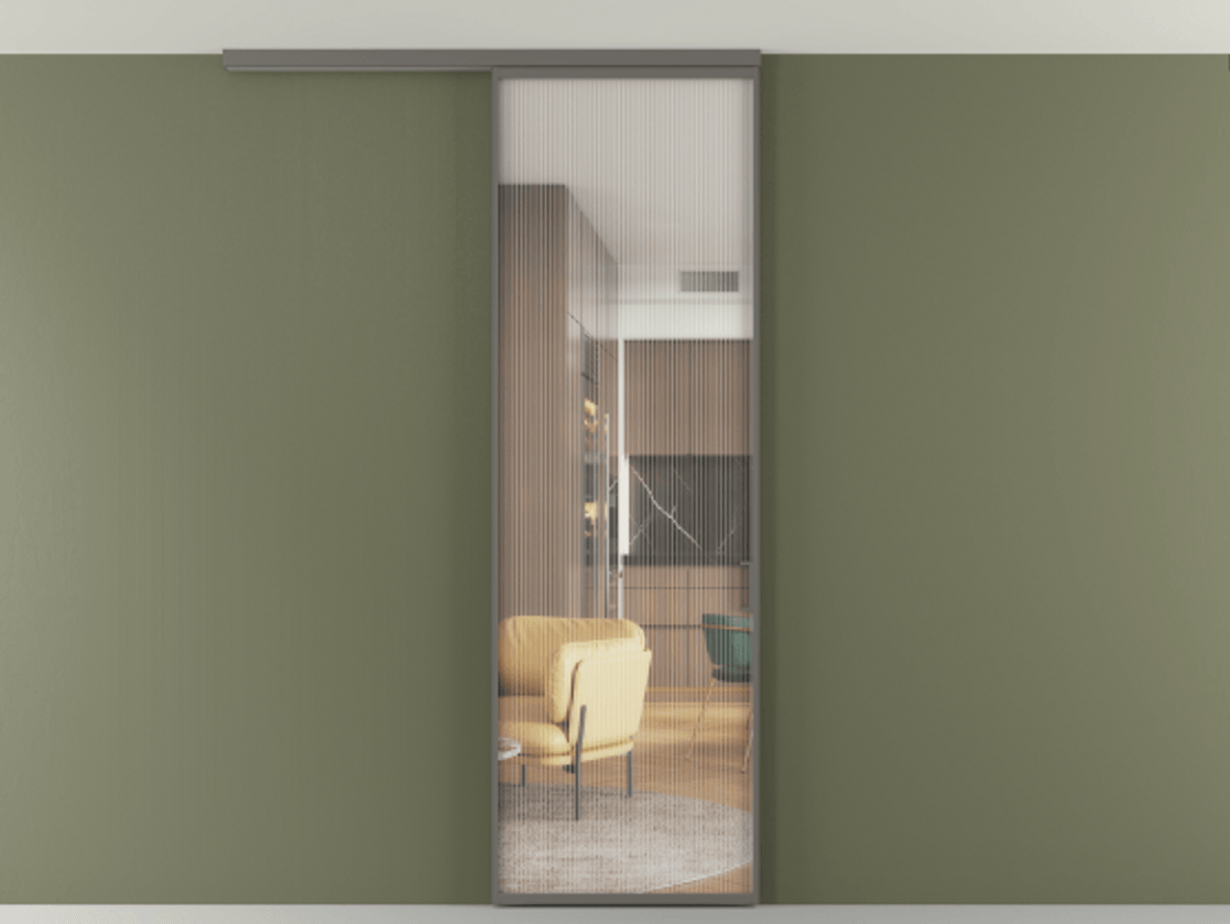 Перегородка Формато вдоль стены на потолок 1 створка АЛПР 040.01 Алюминий классический серый Рифлёное стекло "Мору", триплекс Цена 149440 сом | Volhovec