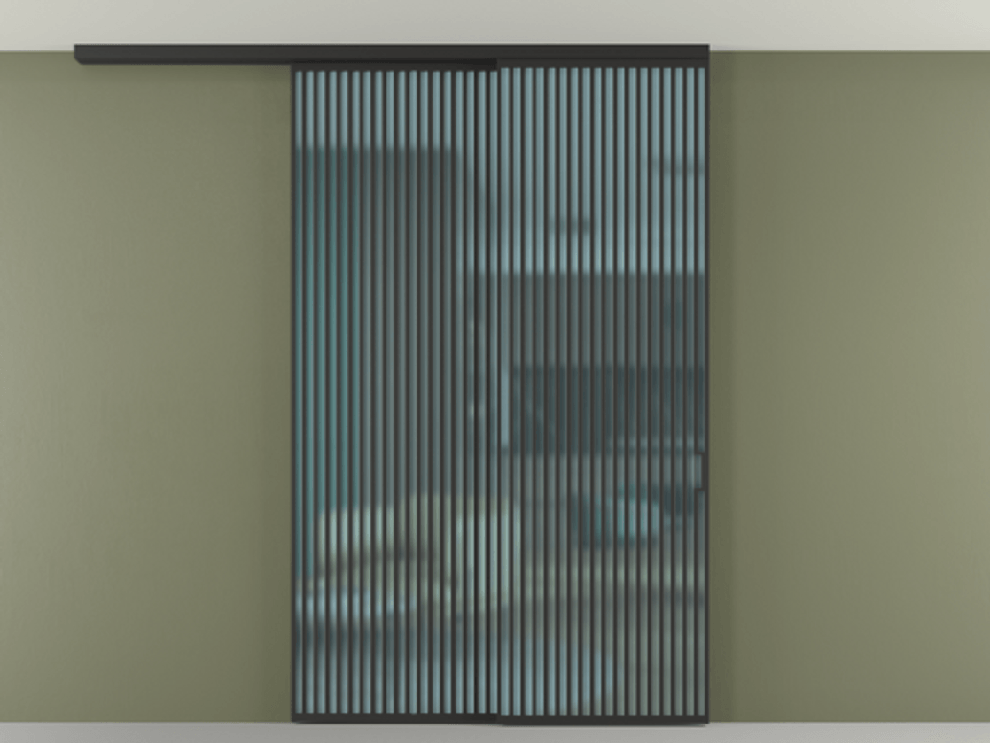 Перегородка Formato вдоль стены на потолок 2 створки с синхронным механизмом АЛПР 040.06 Алюминий Черный Сатинированное голубое стекло, триплекс Цена 598010 сом | Volhovec